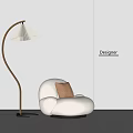 Cream Style Single Person Sofa Casual Sofa Floor Lamp 3d model