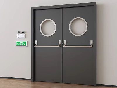 Fire Safety Equipment With Double Doors Circular Windows And Emergency Exit Sign 3d model