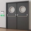Fire Safety Equipment With Double Doors Circular Windows And Emergency Exit Sign