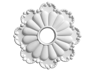 Intricate White Circular Decorative Carving Design With Petal Shaped Patterns And Ornate Edge Dots 3d model