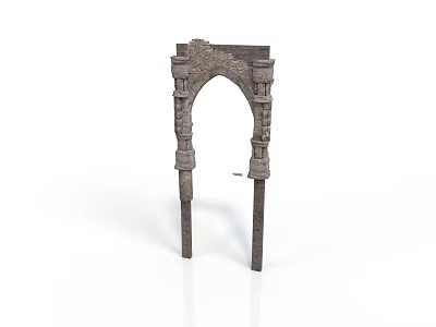 Gray Arched Architectural Component With Decorative Columns And Ornate Details 3d model