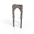 Gray Arched Architectural Component With Decorative Columns And Ornate Details