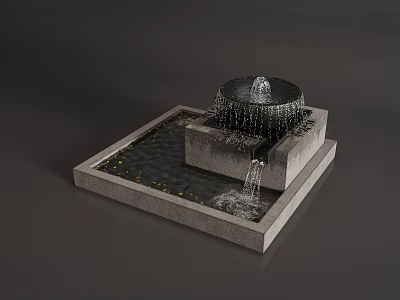Decorative Water Fountain With Square Stone Base And Circular Top Cascading Water 3d model