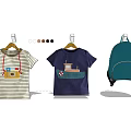 Kids Clothes Striped Camera Print T Shirt Purple Ship Design Tee And Blue Backpack