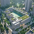 Modern Multi Storey School Building With Large Windows Balconies And Green Lawn Area