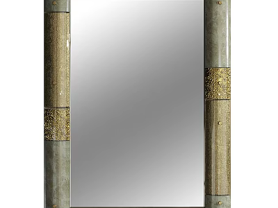 Modern Decorative Rectangular Mirror With Golden Accents And Textured Frame Design 3d model
