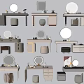 Modern Dressing Tables With Round Mirrors Drawers Stools And Storage Units 3d model