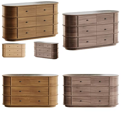 Modern Wooden Dressers With Multiple Drawers And Stitching Details In Various Tones 3d model