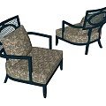 Stylish Single Sofa With Black Frame Rattan Backrest And Patterned Seat Cushion 3d model