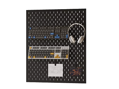 Perforated Board Wall Mount With Keyboard Headphones Papers And Photos Organizer 3d model
