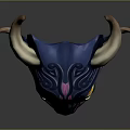 Detailed Fantasy Game Movie Character Head With Colorful Horns Glowing Yellow Eyes And Sharp Teeth