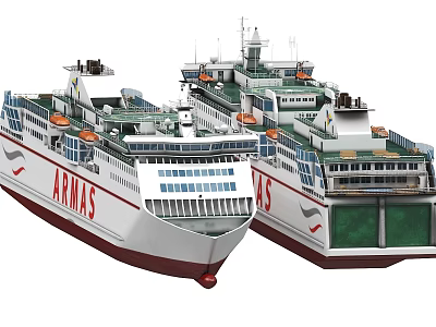 Two ARMAS Ferries With White Green Hulls Multiple Decks And Windows 3d model