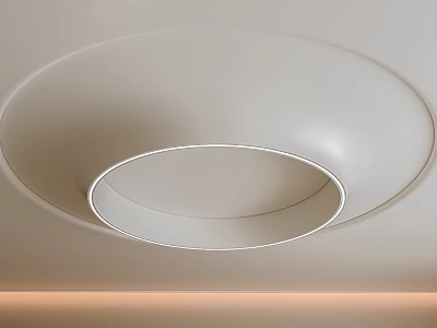 Modern Ceiling Design with Circular Oval Patterns White Smooth Surface and Ambient Lighting Effect 3d model