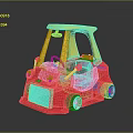 Red Children's Toy Car With Yellow Roof Black Wheels And White Headlights Design