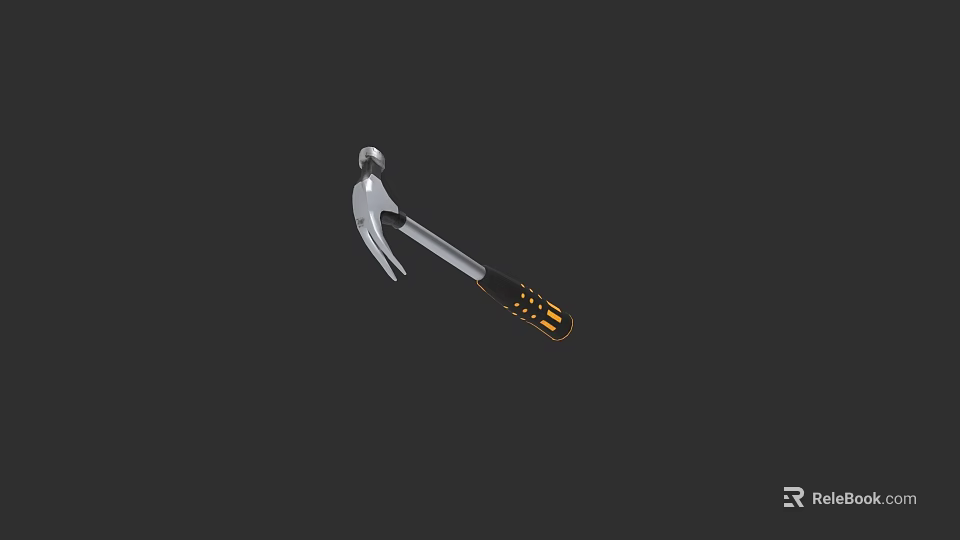 Practical Claw Hammer Essential Hardware Tool With Silver Head Black And Yellow Grip 3d model 