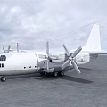 White Propeller Passenger Plane With Four Engines Parked On Tarmac Surface 3d model