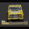 Yellow Model Car With Colorful Decals Roof Rack And Transparent Display Base