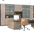 Modern Office Interior With Executive Desk Leather Chair And Bookshelves
