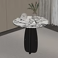 Modern Round Side Table With Marble Top Black Base And Decorative Clock Vase 3d model