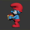 Smurf Game Movie Character With Blue Body Red Hat Holding Gift Box Smiling