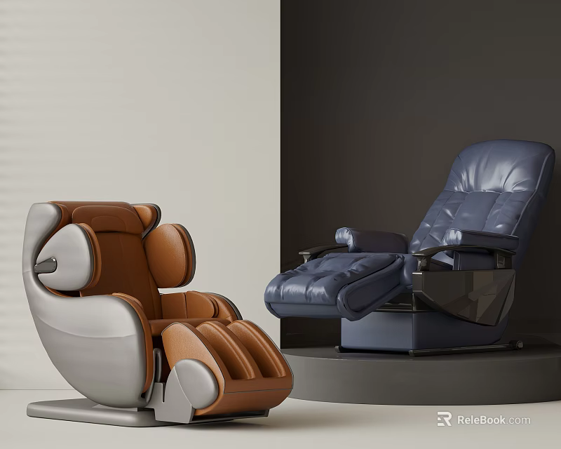 Modern Leather Massage Chairs Brown Gray And Navy Blue Ergonomic Design 3d model 