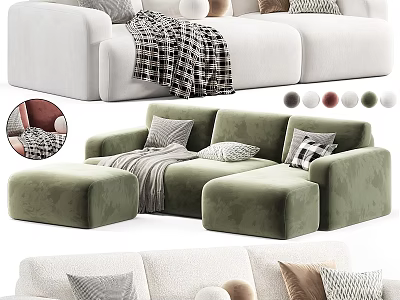 Modern Two Seater Sofa With Velvet Upholstery Multiple Color Options Throw Pillows And Blanket 3d model