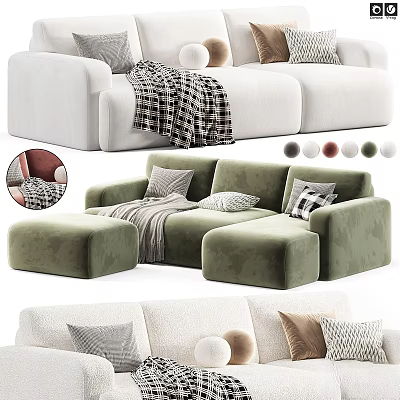 Modern Two Seater Sofa With Velvet Upholstery Multiple Color Options Throw Pillows And Blanket 3d model