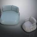 Light Blue Sofa and Light Gray Chair with Upholstered Seats and Metal Frame Armrests