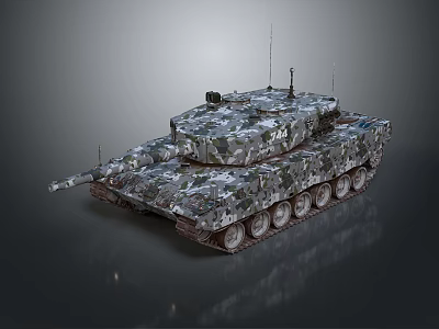 Military Armored Vehicle Tank With Camouflage Pattern Long Cannon And Heavy Tracks 3d model
