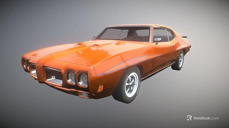 Orange Vintage Muscle Car Showcasing Classic Stylish Two Door Sleek Body Design 3d model 
