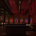 Warm Lit Bar Interior With Traditional Design Wine Racks And Stools 3d model