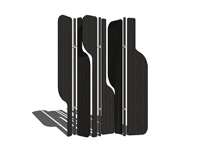 Modern Black Wooden Room Divider With Geometric Vertical Slats And Decorative Lines 3d model