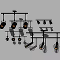 Industrial Style Track Mounted Black Downlights And Spotlights With Multiple Heads