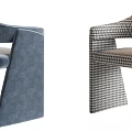 Modern Accent Chairs With Unique Armrest Design In Brown Blue Gray Plaid Velvet Fabric