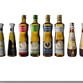Various Condiment Bottles With Different Designs For Kitchen Seasonings Including Olive Oil And Honey
