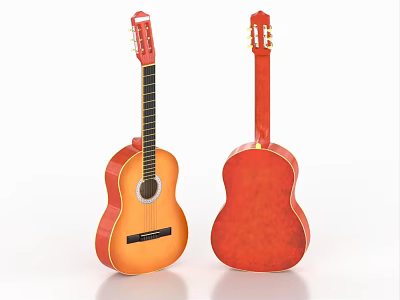 Acoustic Guitars Front And Back View With Red Wooden Body For Musical Instruments 3d model