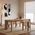 Minimalist Wooden Dining Table Set With Chairs Floor Lamp And Abstract Art
