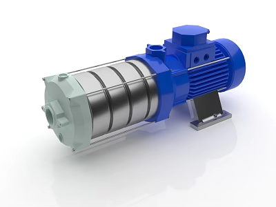 Industrial Blue Silver Cylindrical Pump Equipment With Electric Motor And Mounting Base 3d model