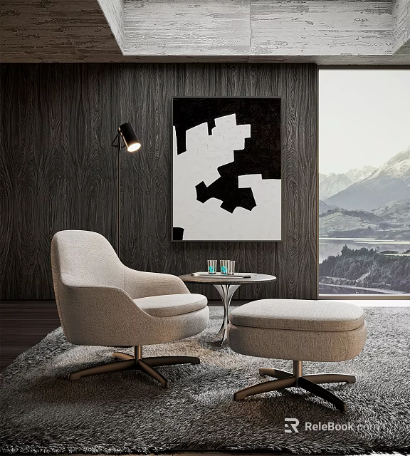 Cozy Living Room With Modern Accent Chair Ottoman And Side Table 3d model 