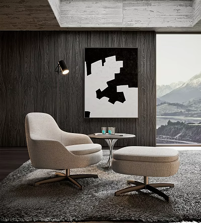 Cozy Living Room With Modern Accent Chair Ottoman And Side Table 3d model