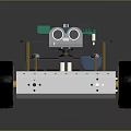 Robot Car with Camera Green Components and Wheels on Silver Chassis 3d model