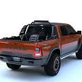 Orange Off Road Pickup Truck With Roof Rack And Large Wheels Design
