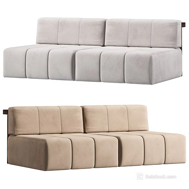 Modern Modular Sectional Sofa With Upholstered Block Design In Neutral Tones 3d model