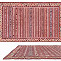 Traditional Red Striped Square Rug with Geometric Patterns and Decorative Borders 3d model