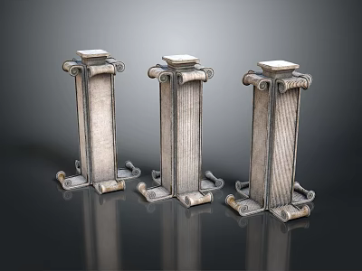 Scenic Landscape With Three Silver Decorative Columns And Textured Surfaces 3d model