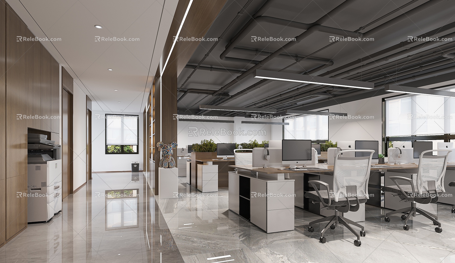 modern public office area office area 3d model