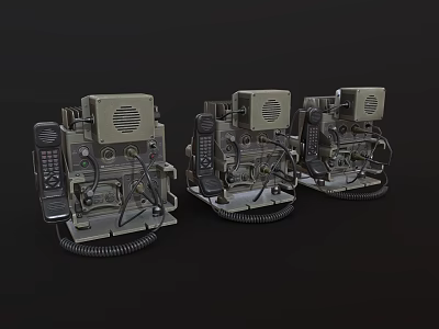 Three Vintage Telephones Retro Wired Design With Rotary Dial And Coiled Cables 3d model
