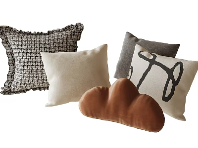 Checkered Ruffle Beige Gray Black Line Pattern Brown Cloud Shaped Decorative Throw Pillows 3d model