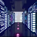 Futuristic City Scene With Illuminated Buildings Digital Screens And Path Arrows