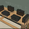 Black Leather Bags 3D Model Display On Wooden Shelf With Detailed Design